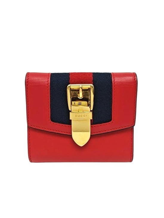 Gucci Handbags - Authentic GUCCI Sylvie Web Accent Compact Leather Trifold Wallet Gold EUC